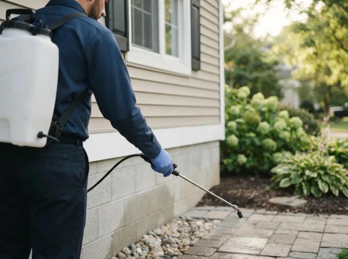 Pest control technician inspecting a home in Table Rock, NE